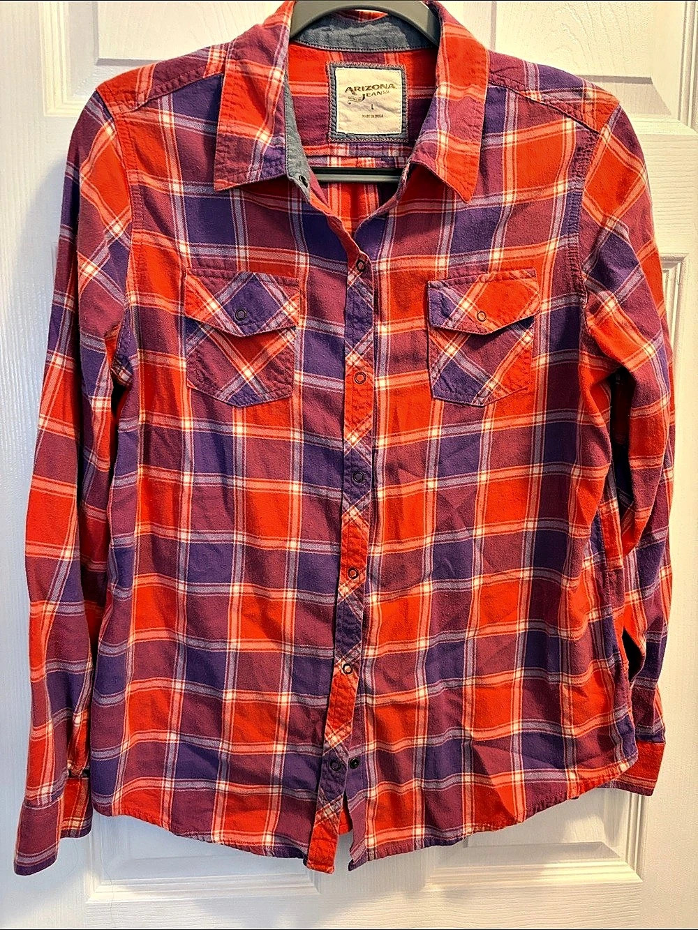 Arizona Jean Co. Plaid Cotton Button Down in Red & Purple Large